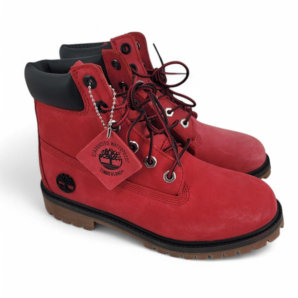 Timberland Premium 6-Inch Waterproof Boots Red Nubuck Junior 5 Y2K Hip Hop Style - Picture 1 of 6